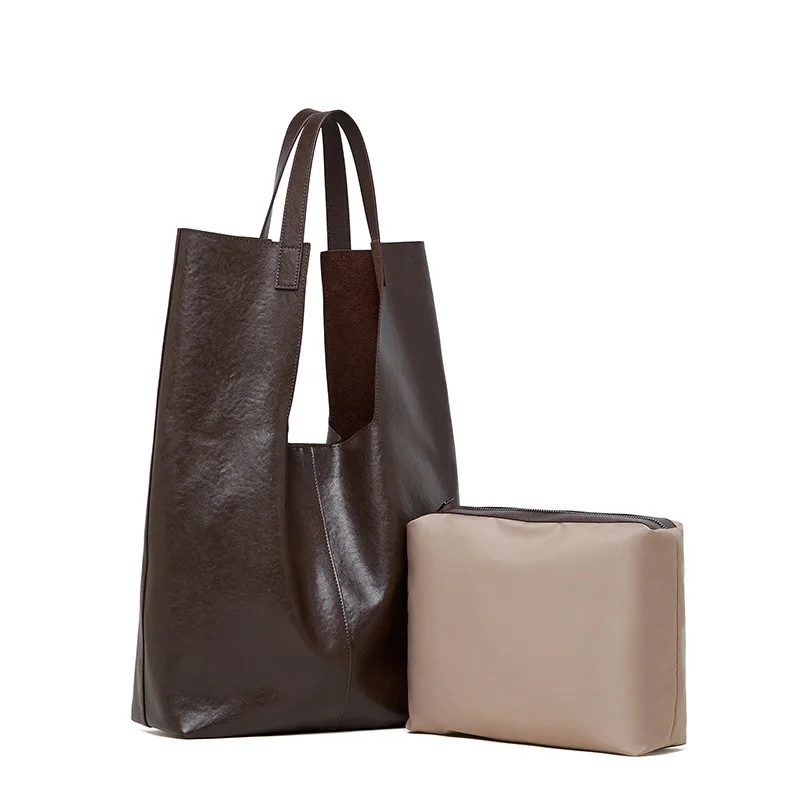 

Женские сумки из воловьей кожи растительного дубления, сумка на плечо высокого качества, простая рабочая сумка с карманом для путешествий, модная сумка-тоут