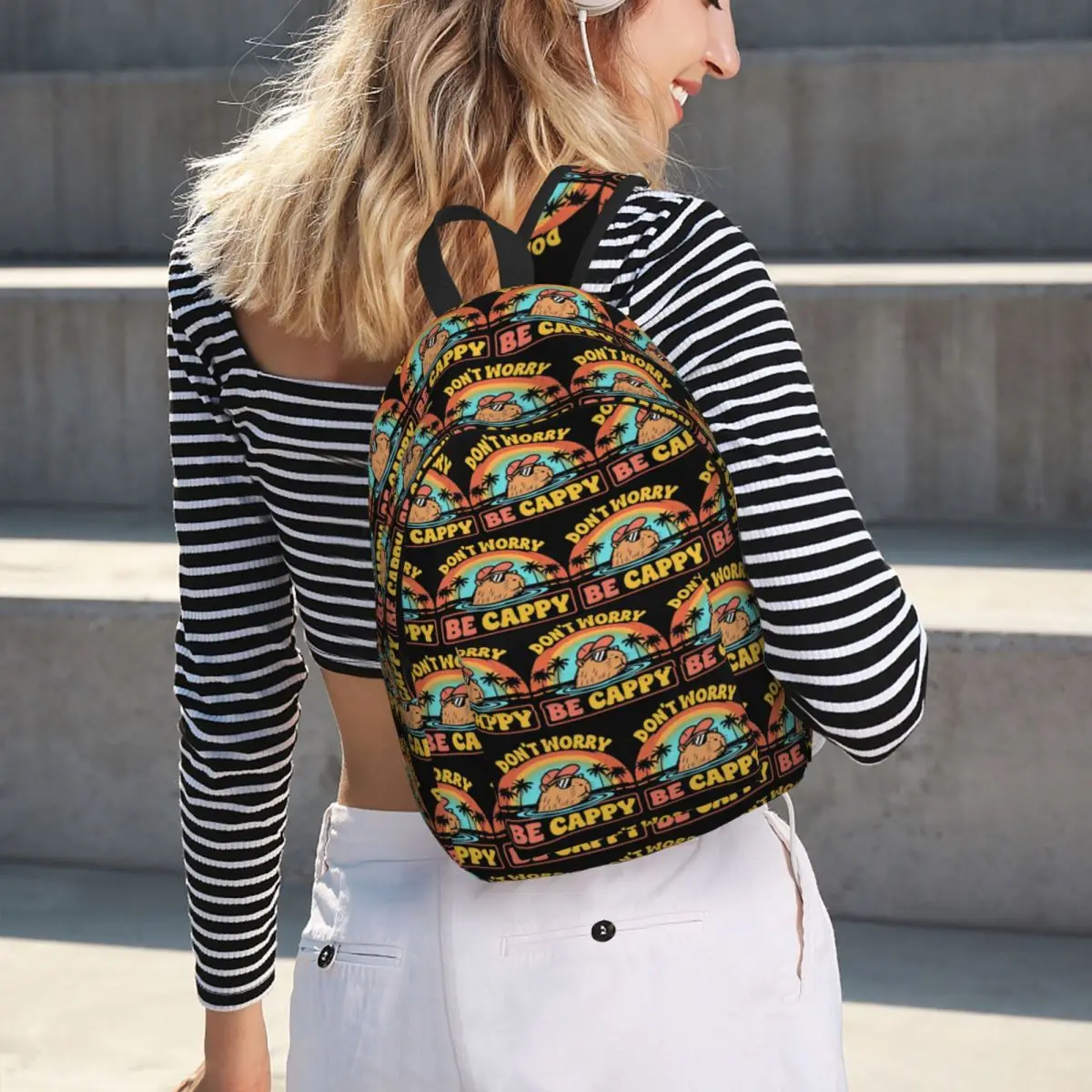 Embrace The Capybara Craze Don't Worry Be Cappy Sac à dos d'écolier, sac d'école, sac à dos de randonnée, sac de voyage pour enfants, sac à livres, sacs à bandoulière