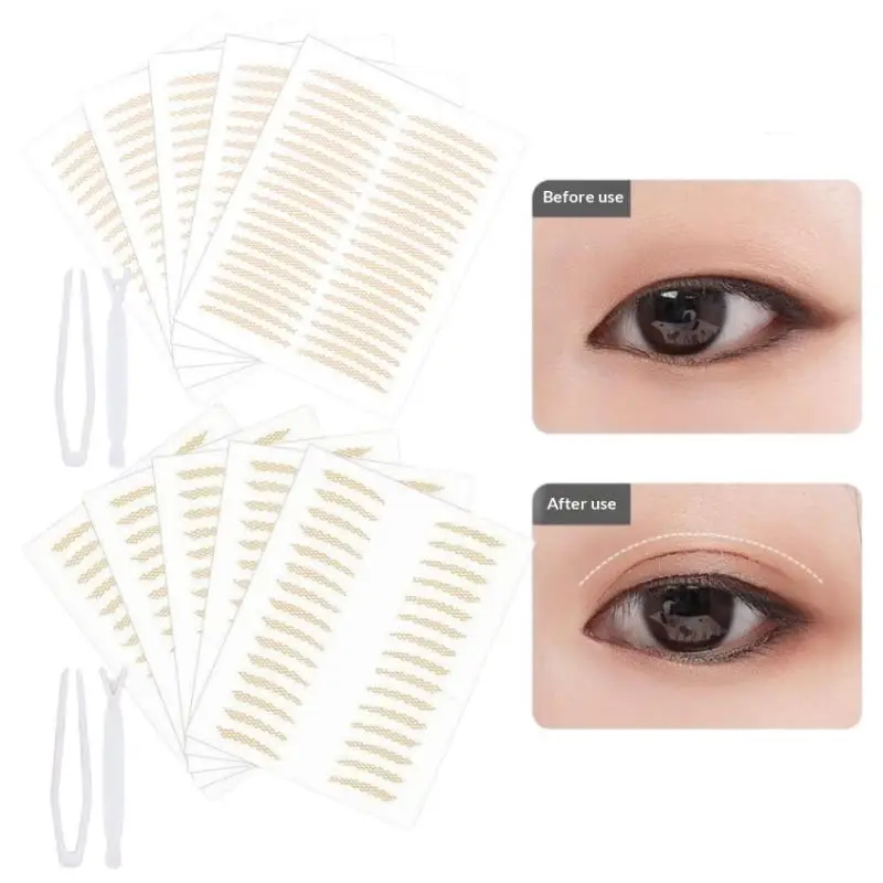 Matte Clear Eyelid Stickers Ultra Thin Invisible Long Lasting Lids Strips 10 Sheets with Tweezers for Party Makeup