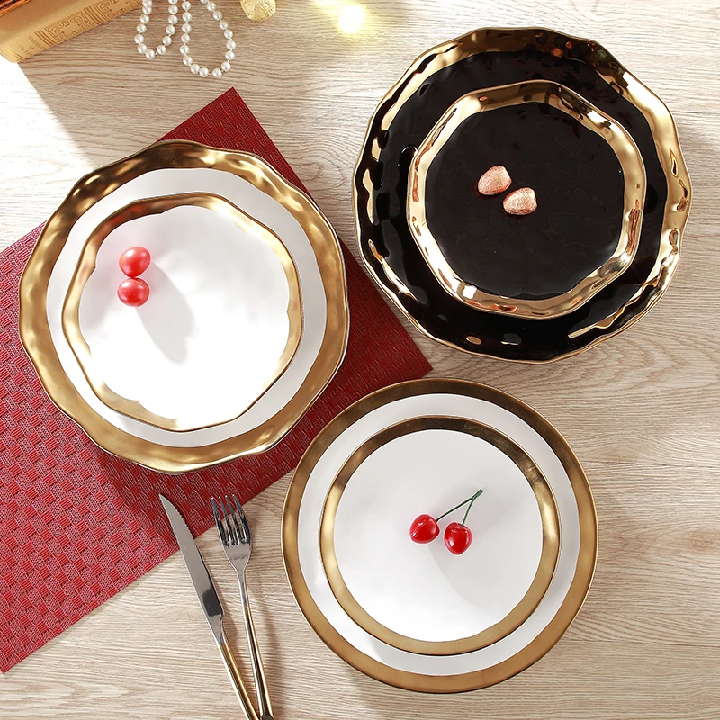 

Керамическая позолоченная тарелка для стейка в европейском стиле в западном стиле, домашняя посуда в западном стиле, посуда для клуба