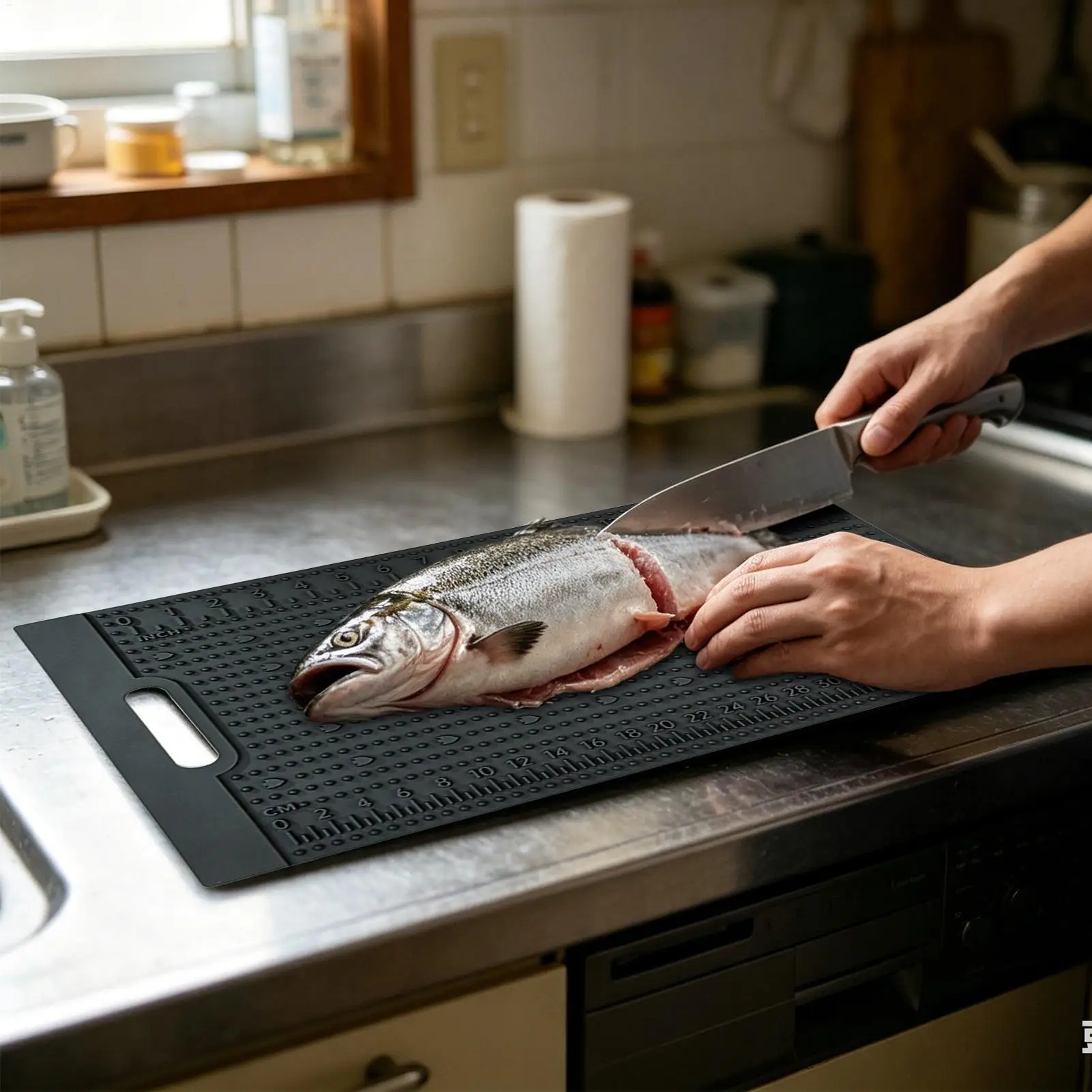 Fish Fillet Mat Anti-slip Texture with Measuring Scale Fish Filleting Pad for Anglers Fishermen Fish Cutting Board Easy to Clean