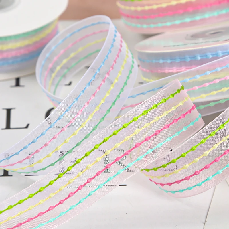 New 25mm Four-Color Striped Ribbon Bouquet Gift Packaging Baked Handmade DIY Bow Ribbon 9