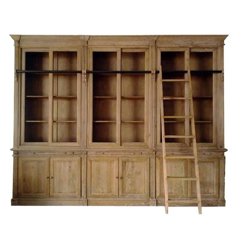 American oak combination bookcase, all solid wood weathered leucorrhea ladder bookcase