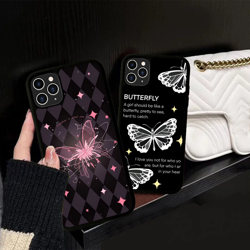 INS Cartoon Butterfly Minimalism Phone Case Silicone PC+TPU For For IPhone 11 12 13 14 15 16 Plus Pro Max Cover