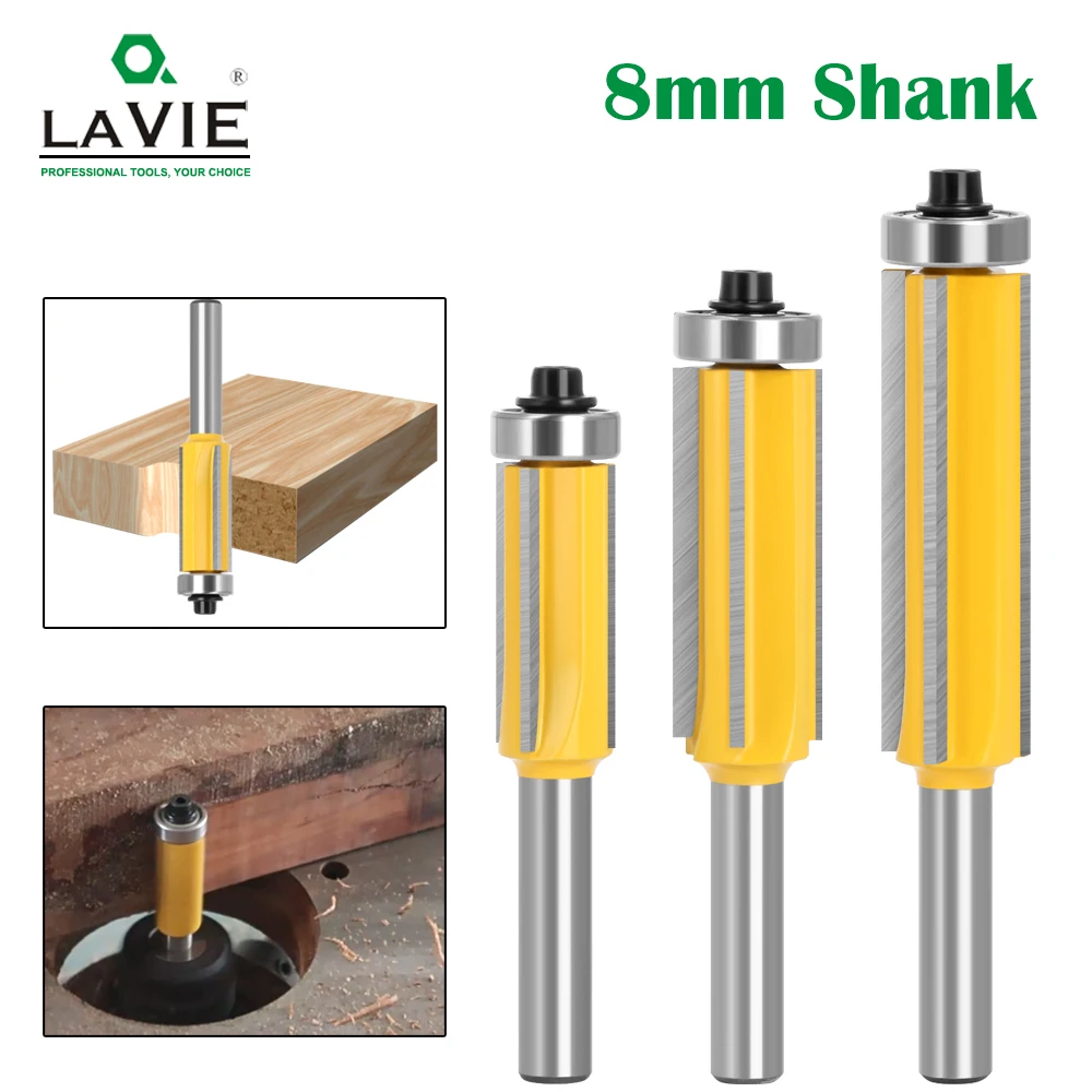 LAVIE 1pc 8mm Flush Trim Bit Z4 Pattern Router Bit Top & Bottom Bearing Bits Milling Cutter For Wood Woodworking Cutters C08-023