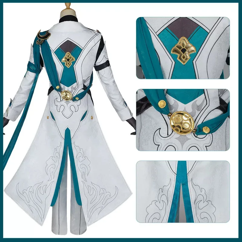 Juego Luocha Honkai: disfraz de Star Rail, disfraz de Xianzhou Luofu Luo Cha, capa blanca, uniforme, peluca, zapato, traje de Carnaval para hombre de 5 pies