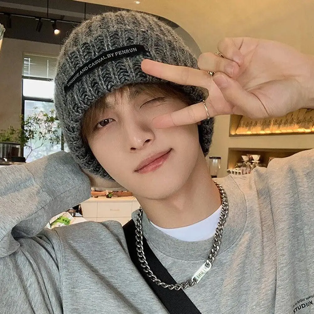 2025 gorros tejidos de otoño e invierno a la moda para hombre, gorro cálido y frío de talla grande, gorro tejido holgado con cabeza grande para hombre