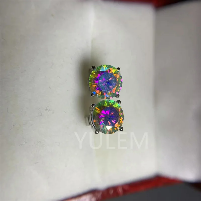 

YULEM Ladies S925 Silver Rainbow Moissanite earring Girlfriend Birthday Anniversary Women's Day Surprise Gif 1ct Moissanite