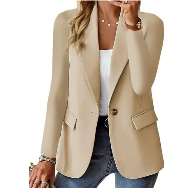 New Women Fashion Solid Button Suit Coat Lapel Long Sleeve Hatless Casual Coat Jacket Oversized Work Office Lady Business Autumn 6
