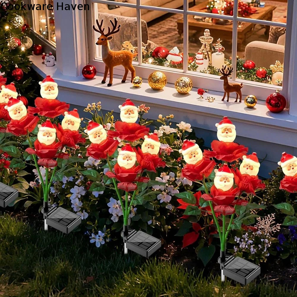 Solar Powered Solar Christmas Lights LED Rose Design Christmas Decorative Lights Snowman Design Waterproof Garden Stake Lights