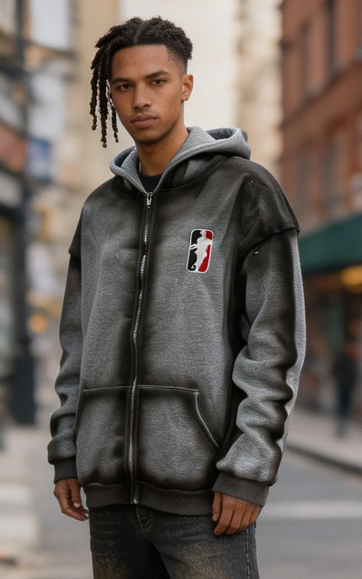 Amerikanischer Street-Style Grauer Farbverlauf-Hoodie Trendiger Cooler Streetwear-Kapuzenpullover