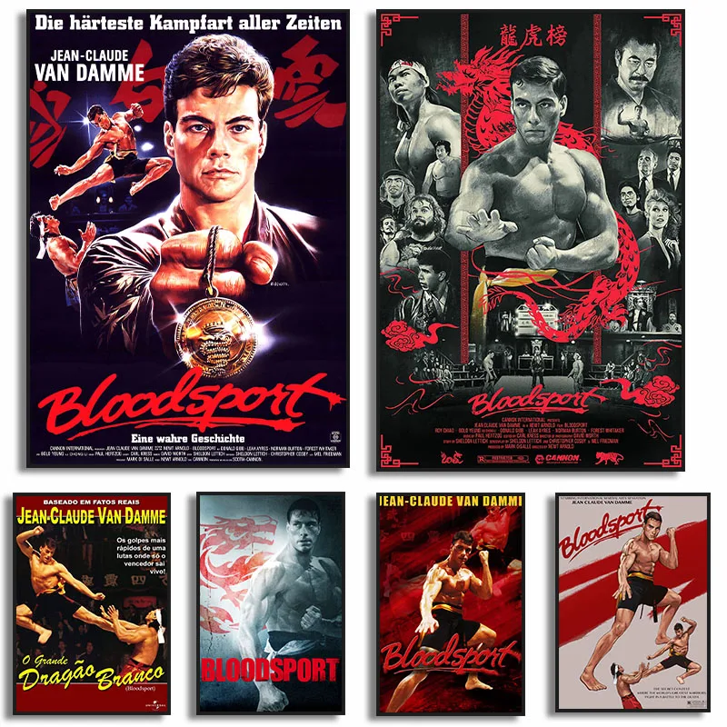 Bloodsport 1988 빈티지 영화 장클로드 쿵푸 필름 캔버스 페인팅 빈티지 포스터, 거실 장식 홈 데코 