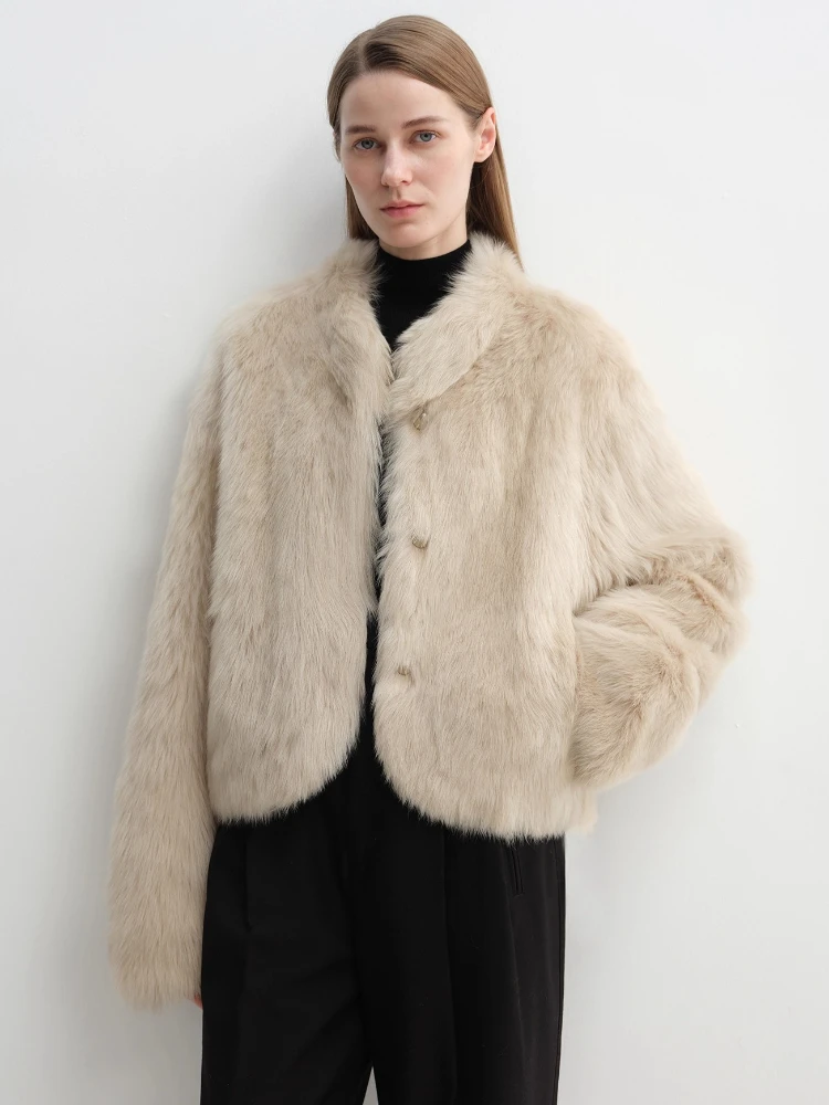 

High-end Luxury Toscana Lamb Fur Shearling Jackets for Women Simple V-neck Elegant Short Winter Genuine Leather Real Fur Coat