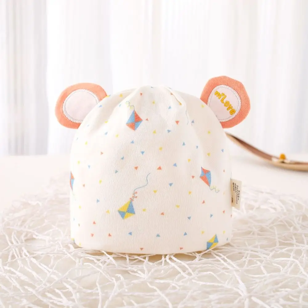 Windproof Print Boneless Muslin Hats Cartoon Bear Cotton Newborn Hats 0-3 Months Elastic Baby Fetal Cap Toddler