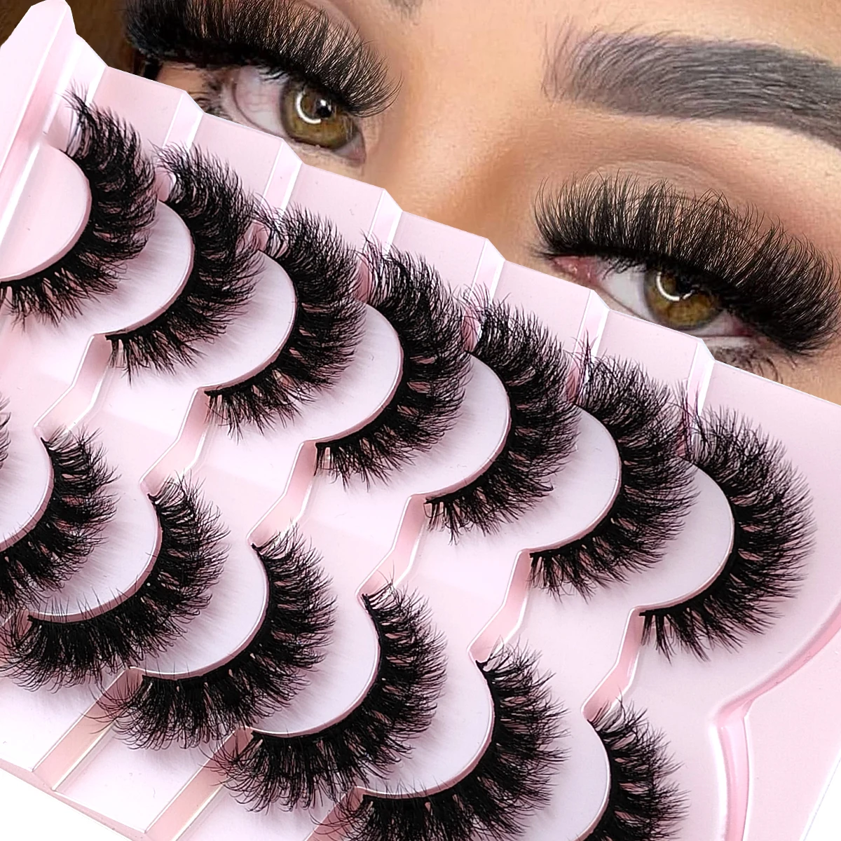 7pairs Natuurlijke Russische Strip Wimpers Pluizige Nertsen Wimpers 3D Valse Wimpers Pluizige Volume Wimpers Nep Wimper Extension Make Up