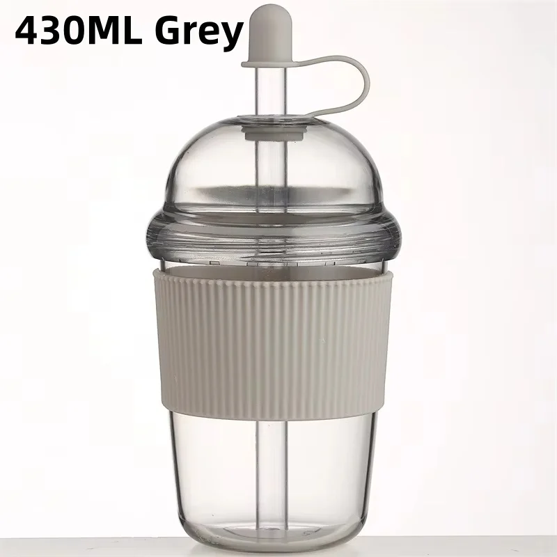 1 st 430 ml Draagbare Flip Stro Cup Kunststoffen Ins Stijl Hoge Capaciteit Waterflessen Thee Koffie Melk Hittebestendig Sap Jelly Cups
