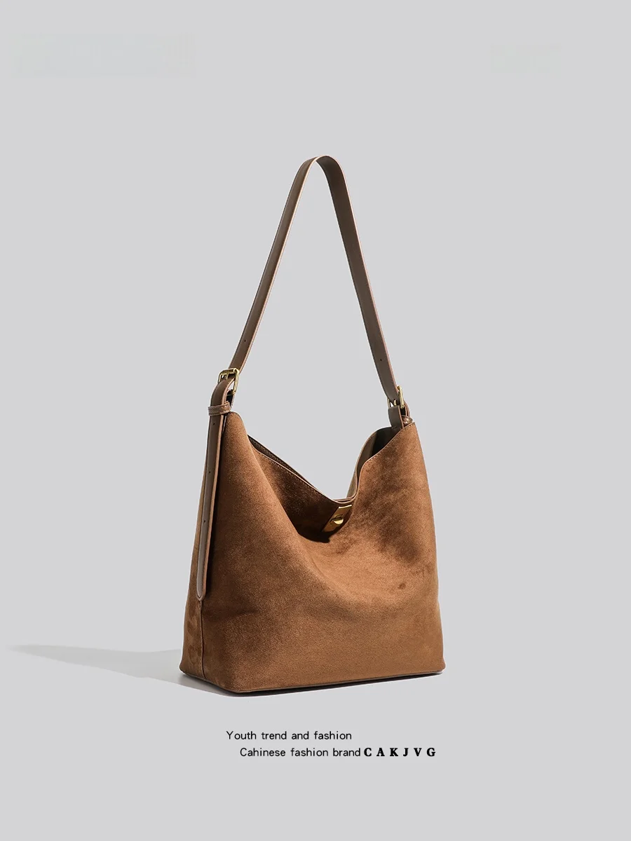 

CAKJVG Original Suede Bucket Bag Women's Vintage Crossbody Bag Single Shoulder Underarm Bag Mother Bag Simple New 2025