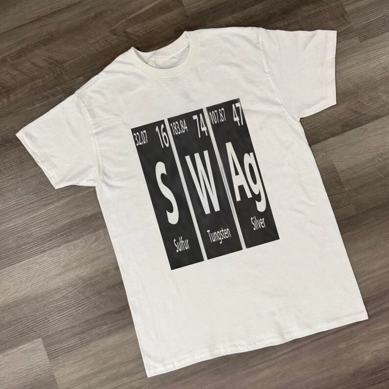 SWAG White Graphic Tee Swag Periodic Table Design Print Cotton T-shirt Men Women Harajuku Y2K T-shirt Trendy Streetwear Tee Tops