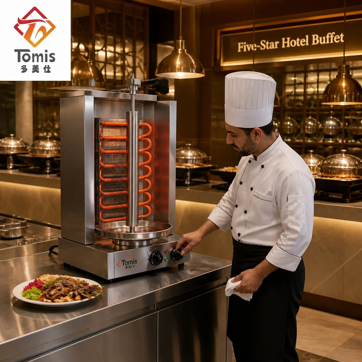 Commercial Gas Electric Shawarma Machine 6 Burner Vertical Doner Kebab Grill Stainless Steel Meat Roaster for Restaurant
