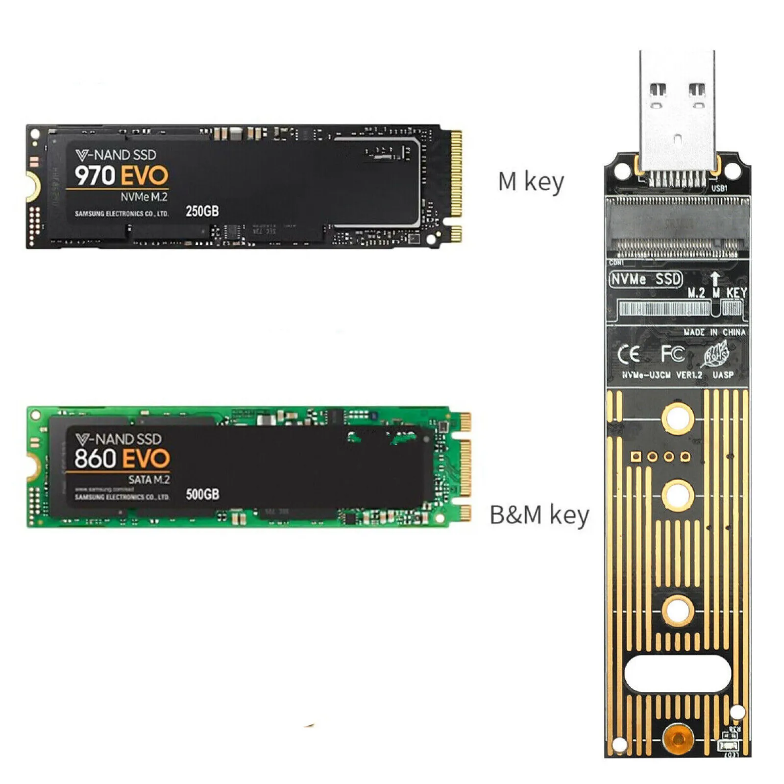กล่องแปลง M2 SSD NVMe เป็น USB3.1 สำหรับ NVME PCIE M Key 2230/2242/2260/2280 SSD NVME เป็น USB TYPE-A/TYPE-C