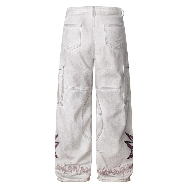 Men's Fashion Loose Fit Y2K Jeans Pants High Streetwear Hip Hop Cargo Denim Trousers With Multi Pockets Baggy Leg Jeans For Male
