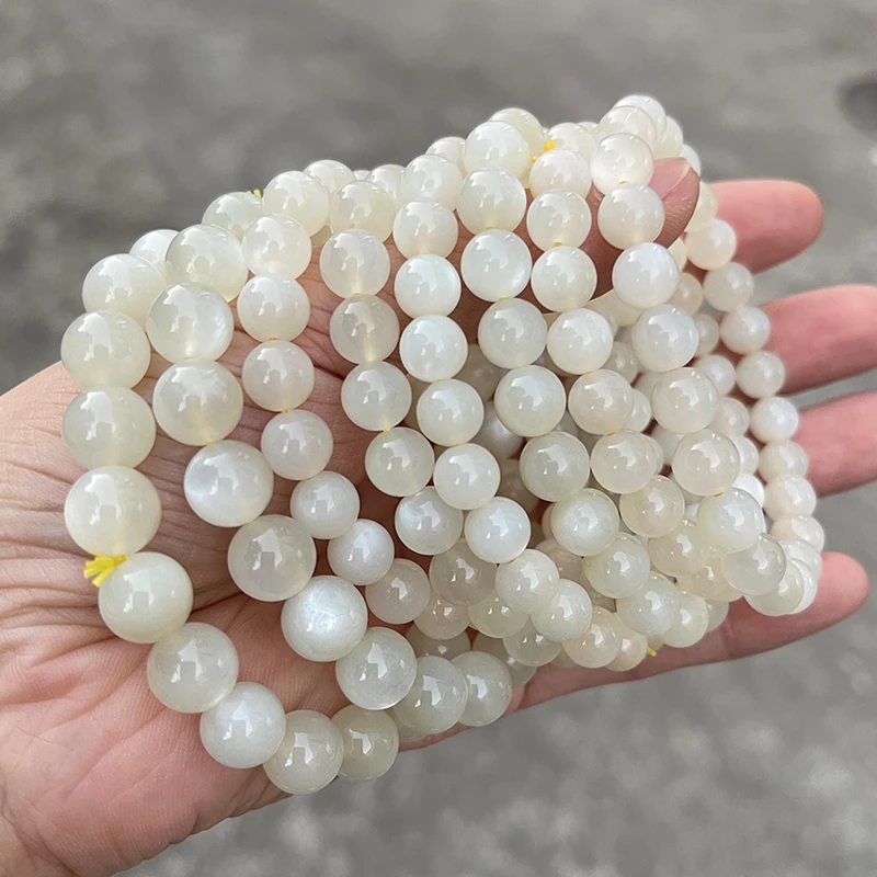 JD 7A Quality Natural Stone Yellow Moonstone Feldspar Beaded Bracelets Women Men Charm Gems Healing Energy Elastic Wrist Jewelry