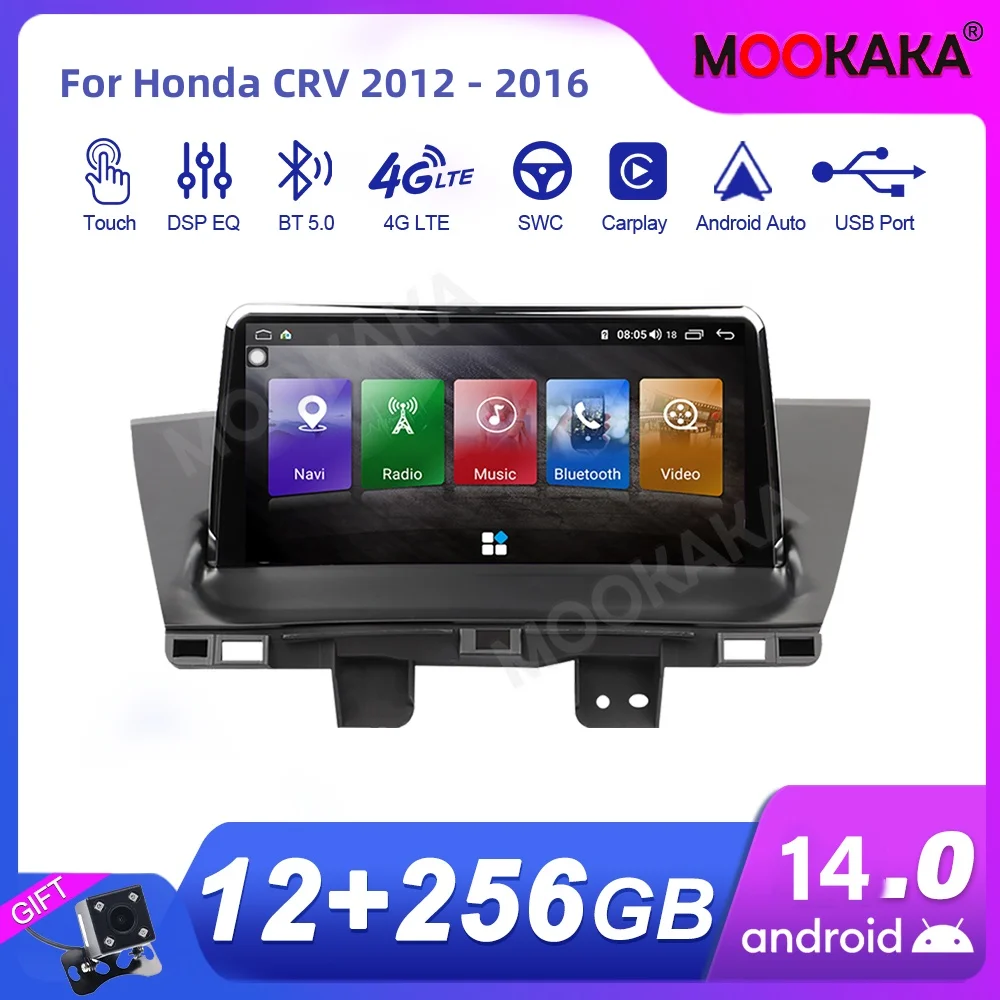 For Honda CRV 2012 - 2016 Car Radio Multimedia Player Wireless Carplay Android Auto Autoradio Stereo GPS Navi Head Unit WiFi 4G