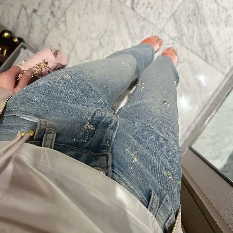 Denim Pants for Women Star Stretch Woman Jeans Clothes Retro Fashion Casual Original Medium Wash Top Selling on Sale Trousers
