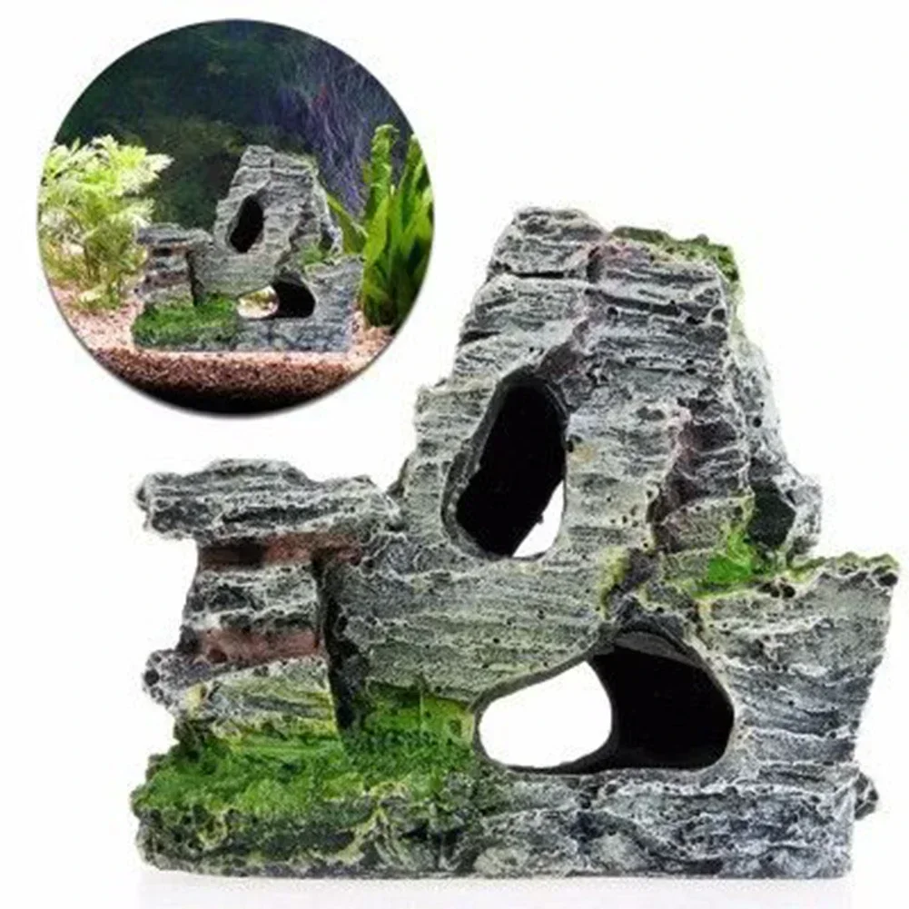 Mountain View Aquarium Rock Cave Tree Bridge Fish Tank Ornament Rockery Landscaping Artificial Mountain Rockery Aquarium Decor