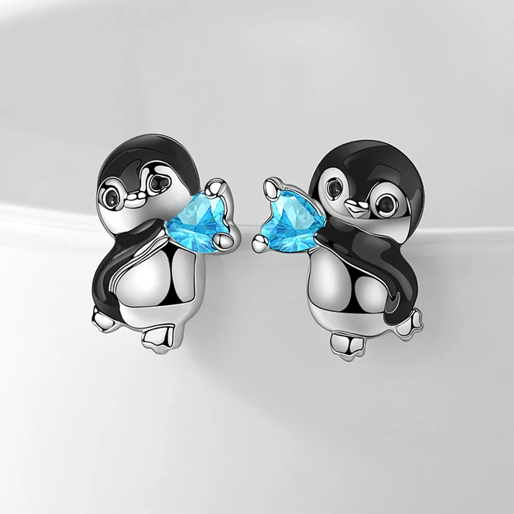 Medsor Blue Crystal Penguin Stud Earrings Cute Animal Shaped Jewelry Accessory for Women And Girls Exquisite Gifts Idea