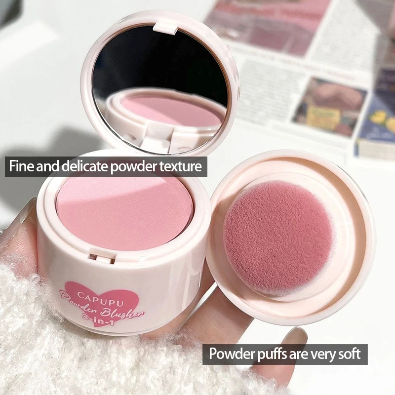 Soft Skin Powder Blusher With Puff Natural Matte Low Saturation Gray Pink Cheek Blush Contour Brightens 3 IN 1 Makeup Palette