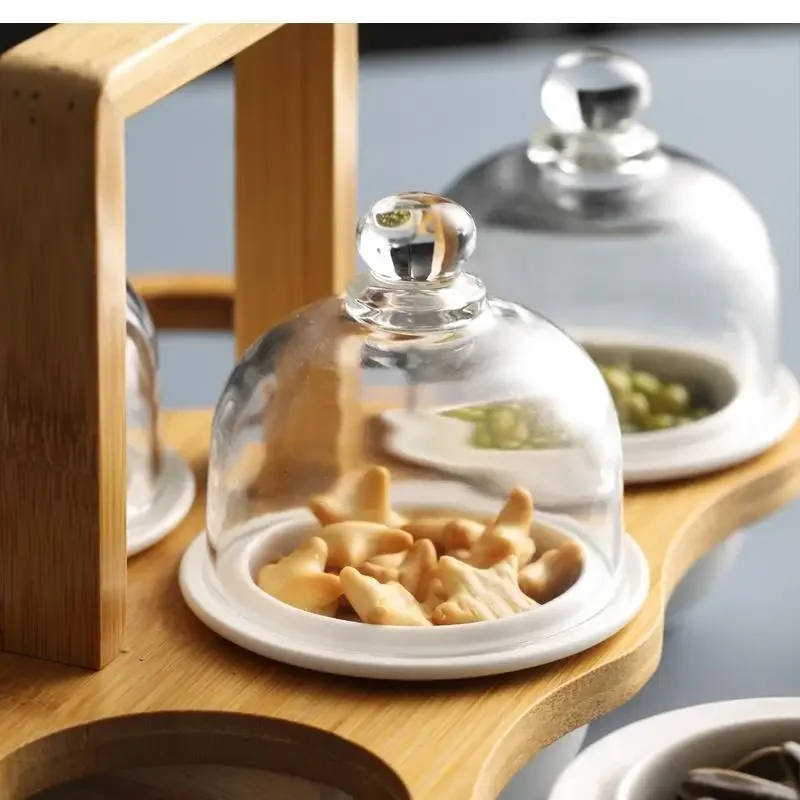 Japanese-style Ceramic Household Dried Fruit Snack Plate Bowl Compartment with Lid Platter Tableware 3