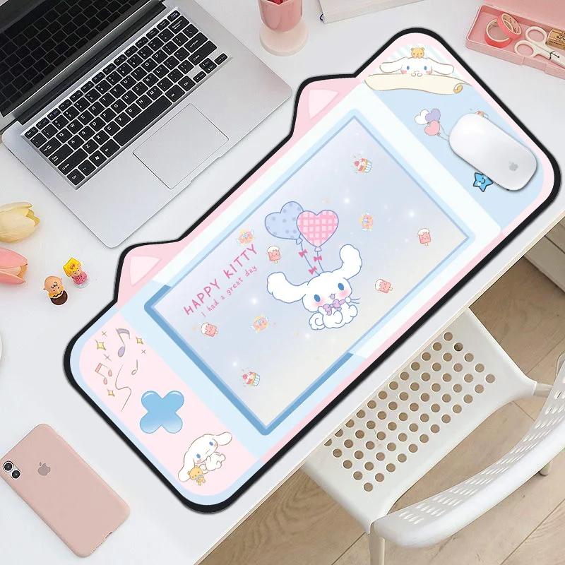 

Милый коврик для мыши Cinnamoroll, большой, в стиле каваи, с мультяшными ушками, розовый, водонепроницаемый, нескользящий, для ноутбука, аксессуар для геймеров