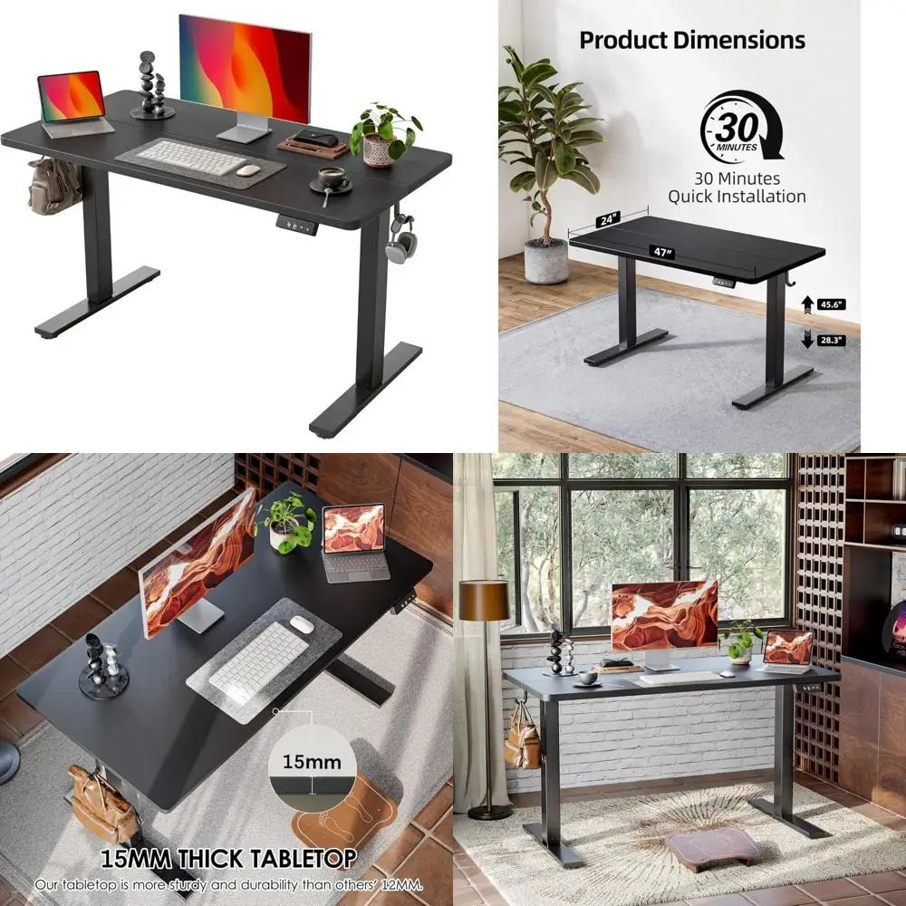 مكتب كهربائي قابل للتعديل بارتفاع 47 × 24 بوصة - لوحة لصق متضمنة، مكتب واقف لمكاتب الكمبيوتر بحامل الجلوس