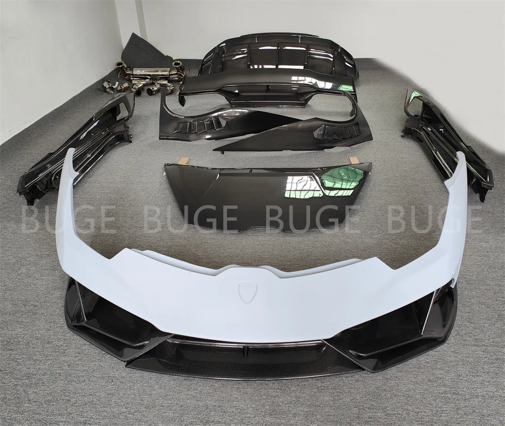 Used for Lamborghini Huracan LP610 LP580 Glass Fiber Mixed Carbon Fiber EVO Style Front Bumper Rear Spoiler Diffuser Body Kit