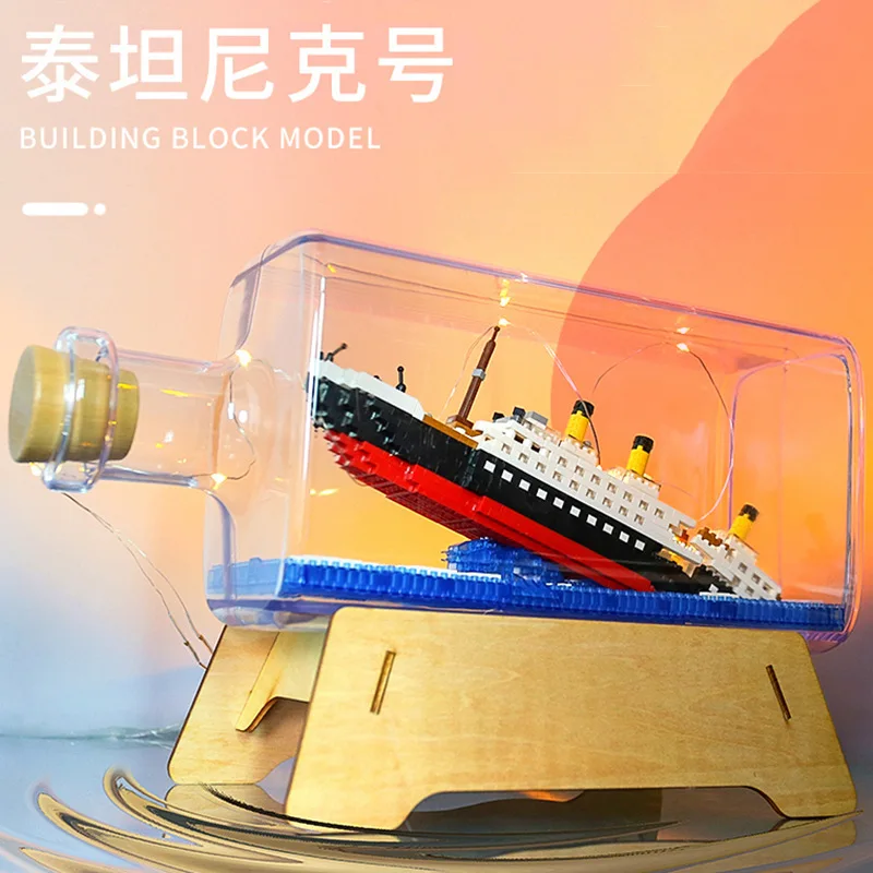 New Thousand Sunny In Bottle Mini Building Blocks Titanic Black Pearl Pirate Ship Micro Bricks For Kids Christmas Present gift