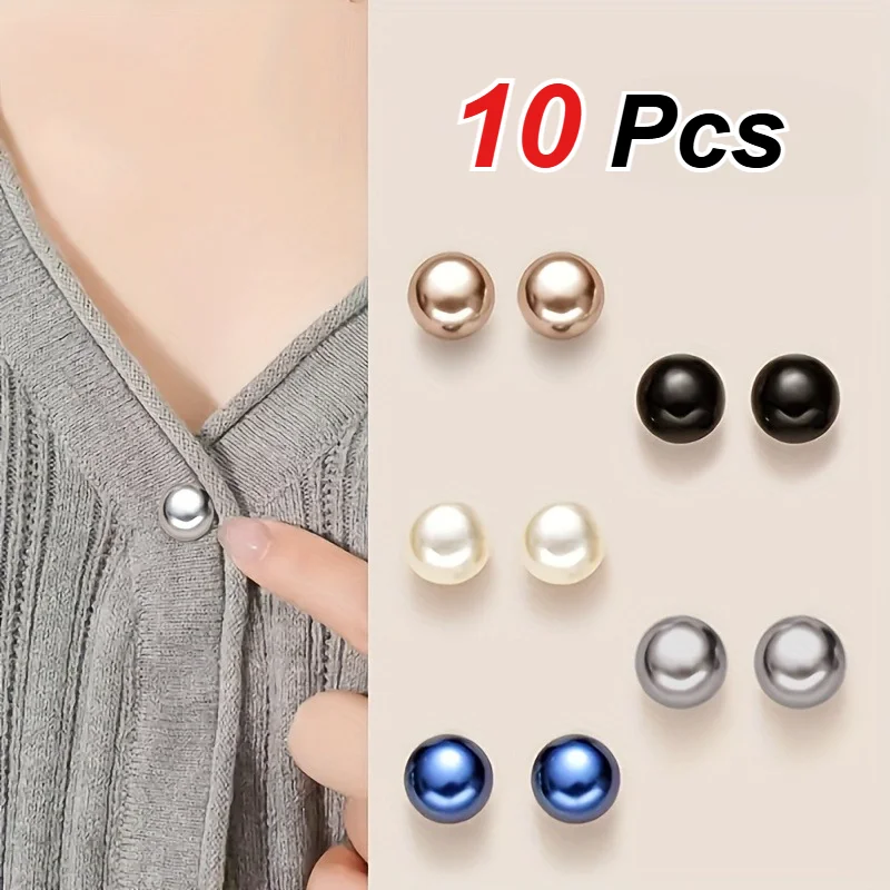 10 PCS Pearl like Adjustable Buttons - No Need to Sew Flat Head Decoration Sewing Buttons Suitable Multiple Types of Clothing