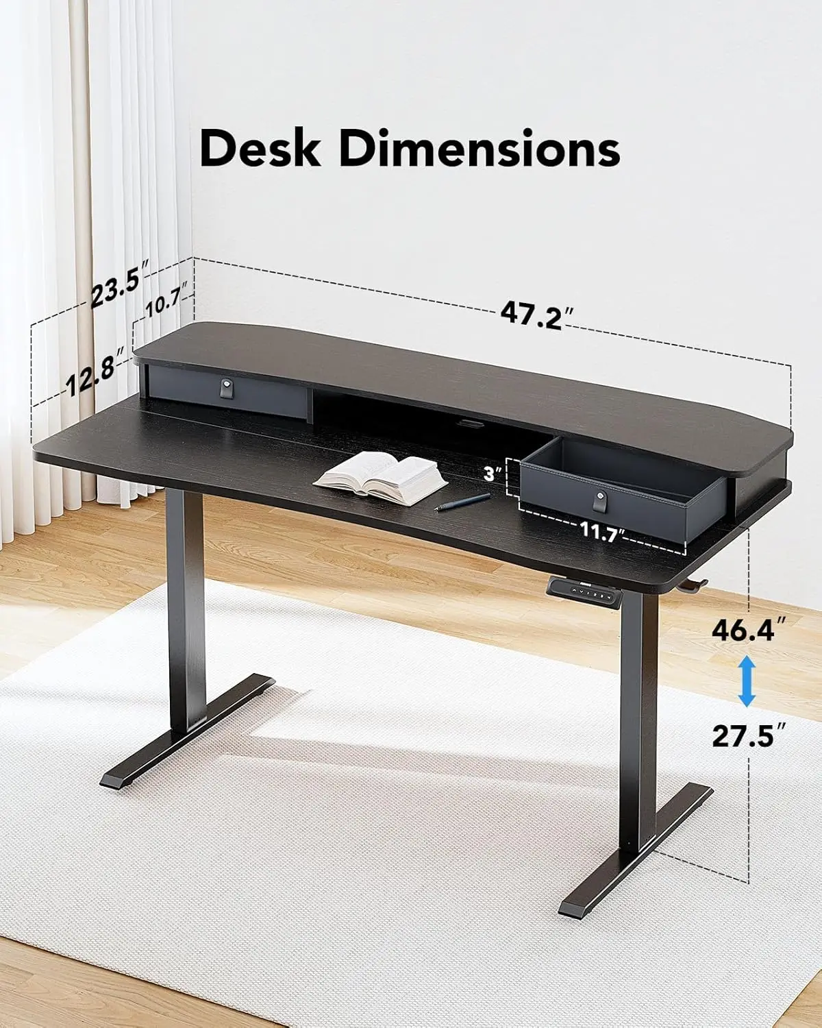 Huanuo 48″ X 24″ Electric Standing Desk With 2 Drawers, C-Clamp Mount Compatible, Height Adjustable Computer Desk, Home Office