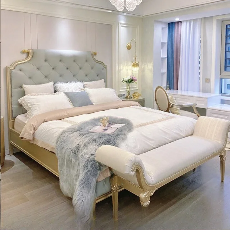 Stile americano, lusso leggero, legno di faggio, letto moderno, camera da letto principale, doppia, camera modello