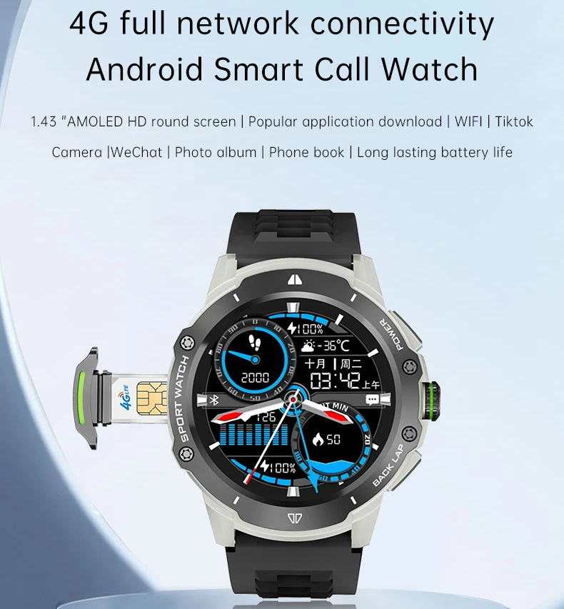 

5G Smart Watch with Sim Card AMOLED Ultra Long Life Heart Rate Blood Oxygen Health Monitoring Sport 8+128G Phone Watch for Apple