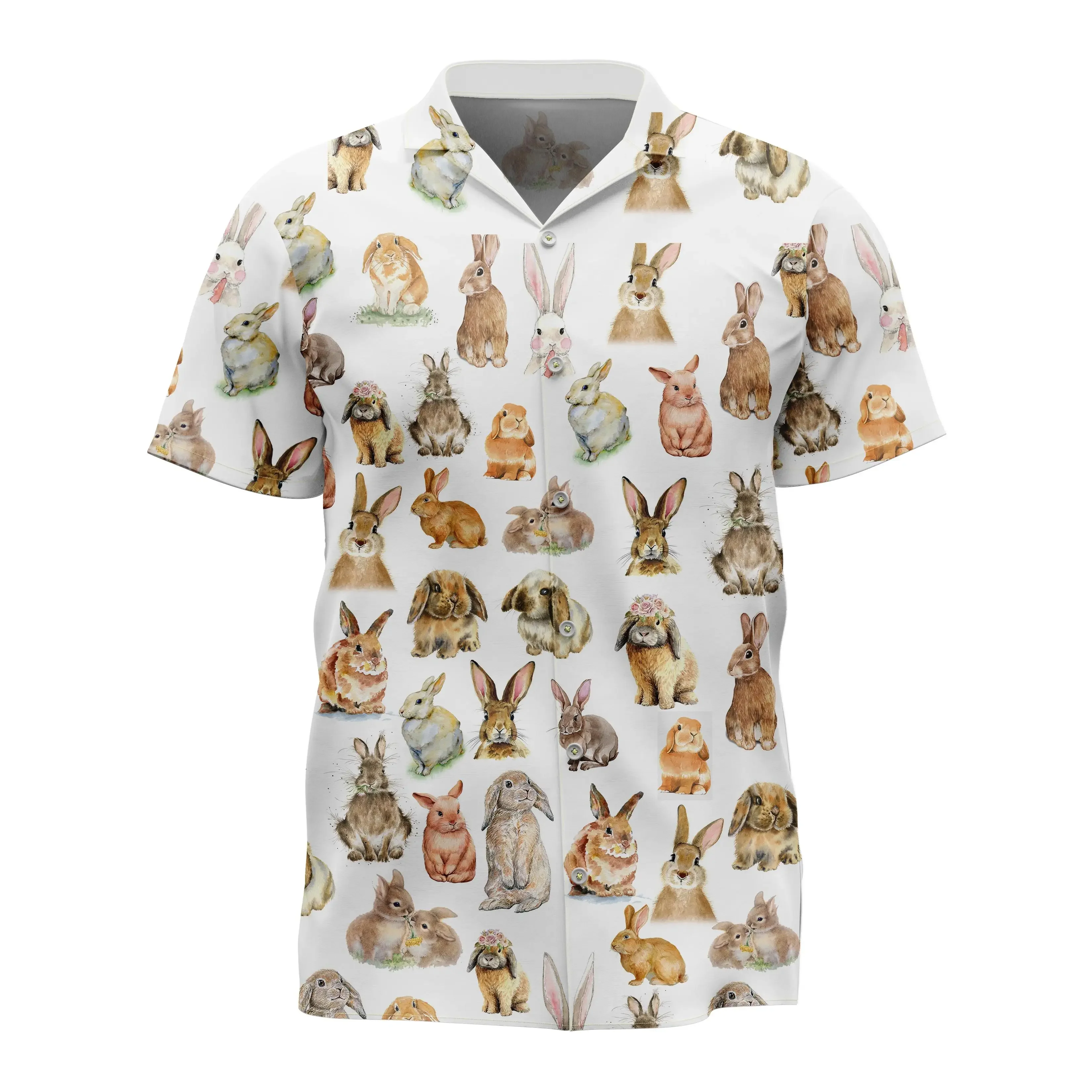 Jumeast Cute Bunny Pattern Short Sleeve Hawaiian Shirt Animal Graphics Polyester Aloha Shirts Tropical Style Casual Man Clothing