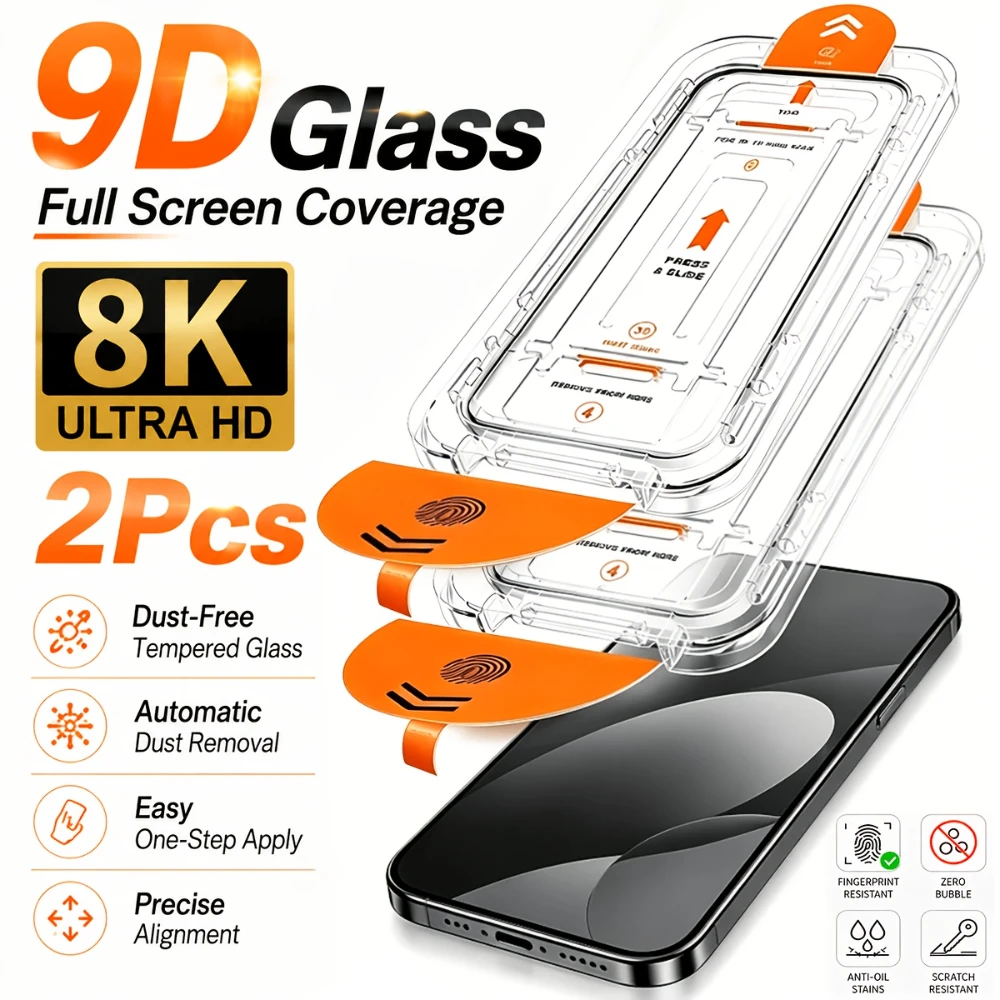 NNBILI 2 Stück Ultra HD 9D Vollflächige Panzerglas-Displayschutzfolien für iPhone 18 17 16 15 14 13 12 11 Pro Max Hochauflösend