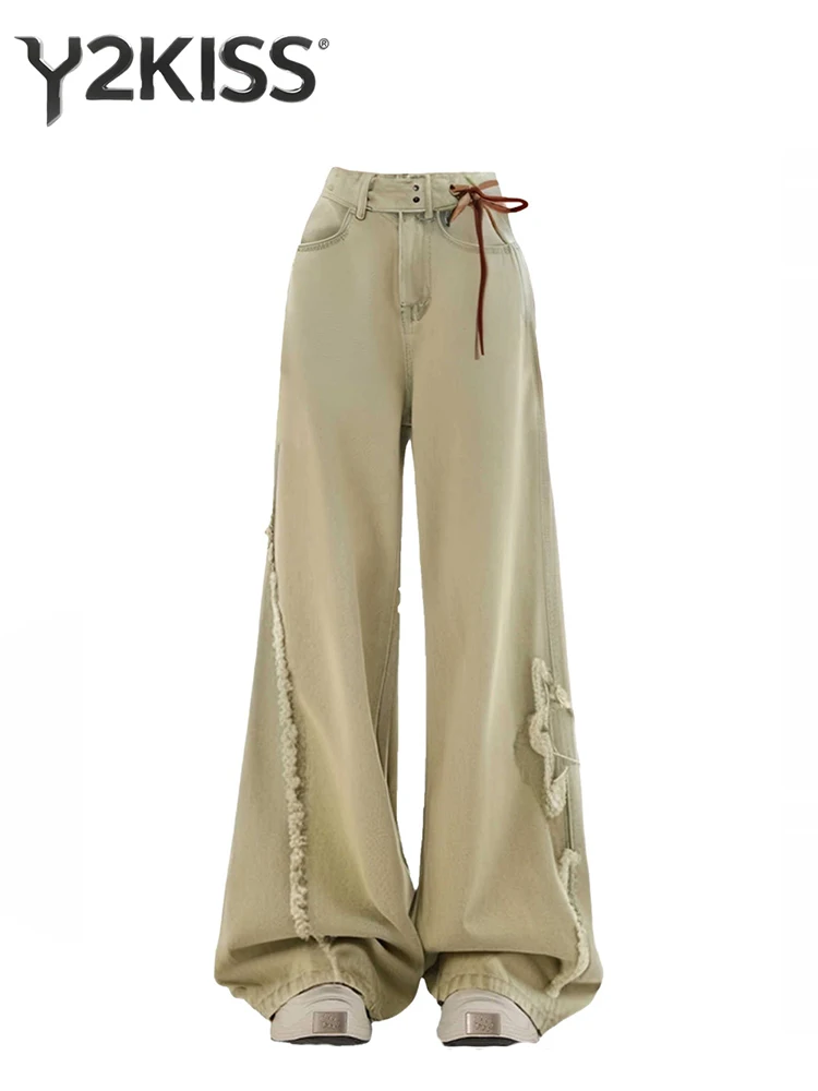 

Women's Korean Designer Jean Denim Pants Abi Y2K High Street American Retro Cowboy Japanese Harajuku Long Trousers Punk 2000s