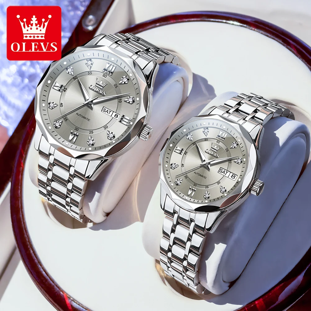 

OLEVS 6727 Часы для пар Тенденция моды Лучший бренд Оригинальный автоматический механизм