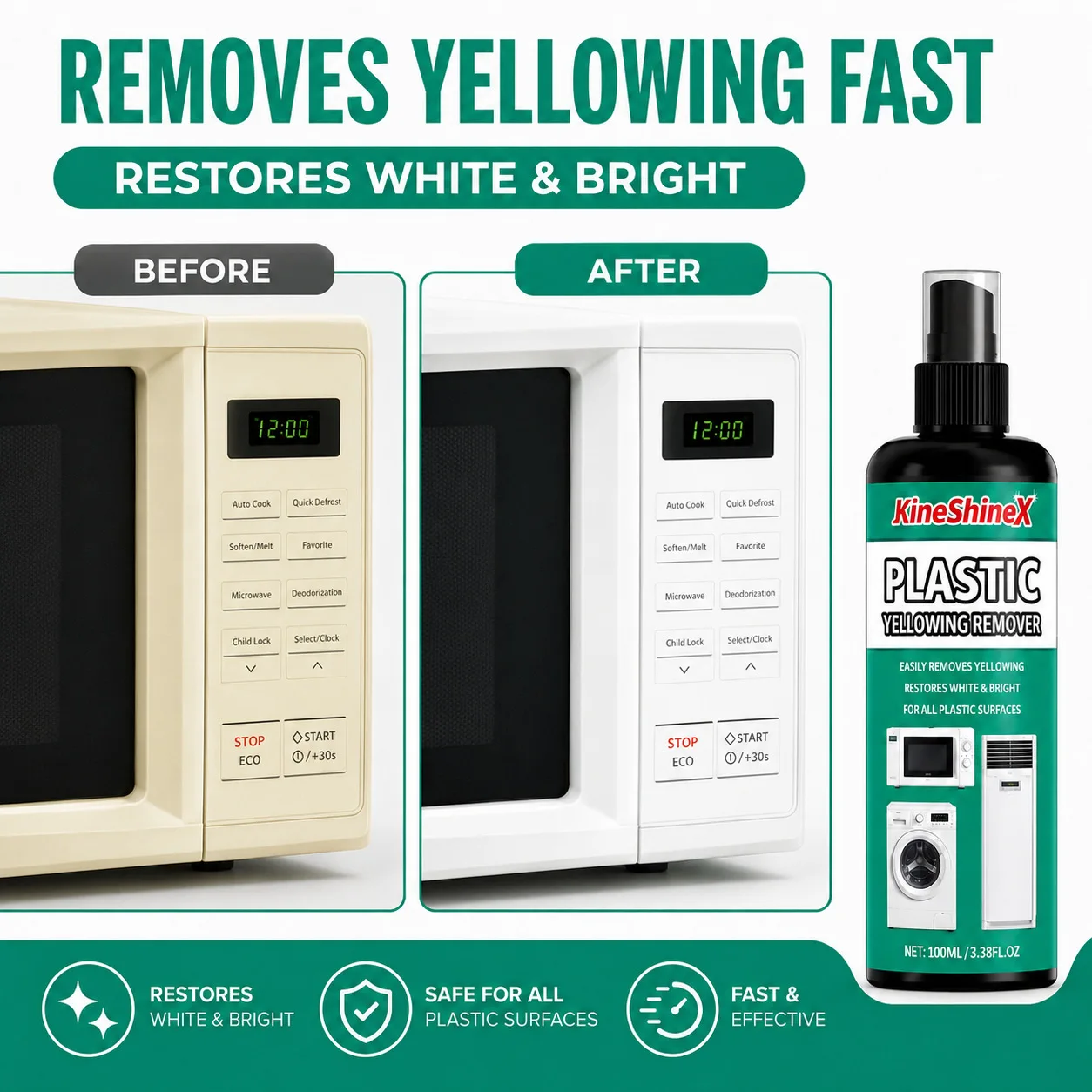 Quick Restore Plastic Yellowing Remover Spray 100ml For Air Conditioner Toilet Appliances & Wardrobe Remove Yellow Stains