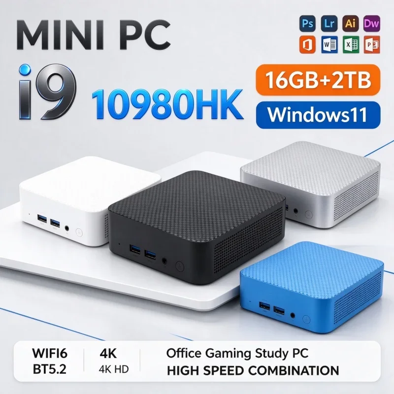 High Speed Intel I9 10980HK Mini Desktop PC Windows11 16GB RAM 1TB/2TB SSD WiFi6 BT5.2 4K Output Compact Desktop For Office Work