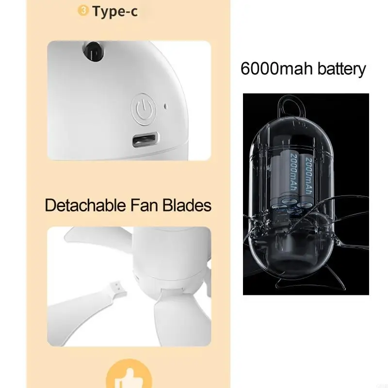 G8DB 6000MAH 4 NEGRI VENTALE ATTURATO CON LAMPAGGIO LED RECONDORE PER CASA TENDI OUTDOOR