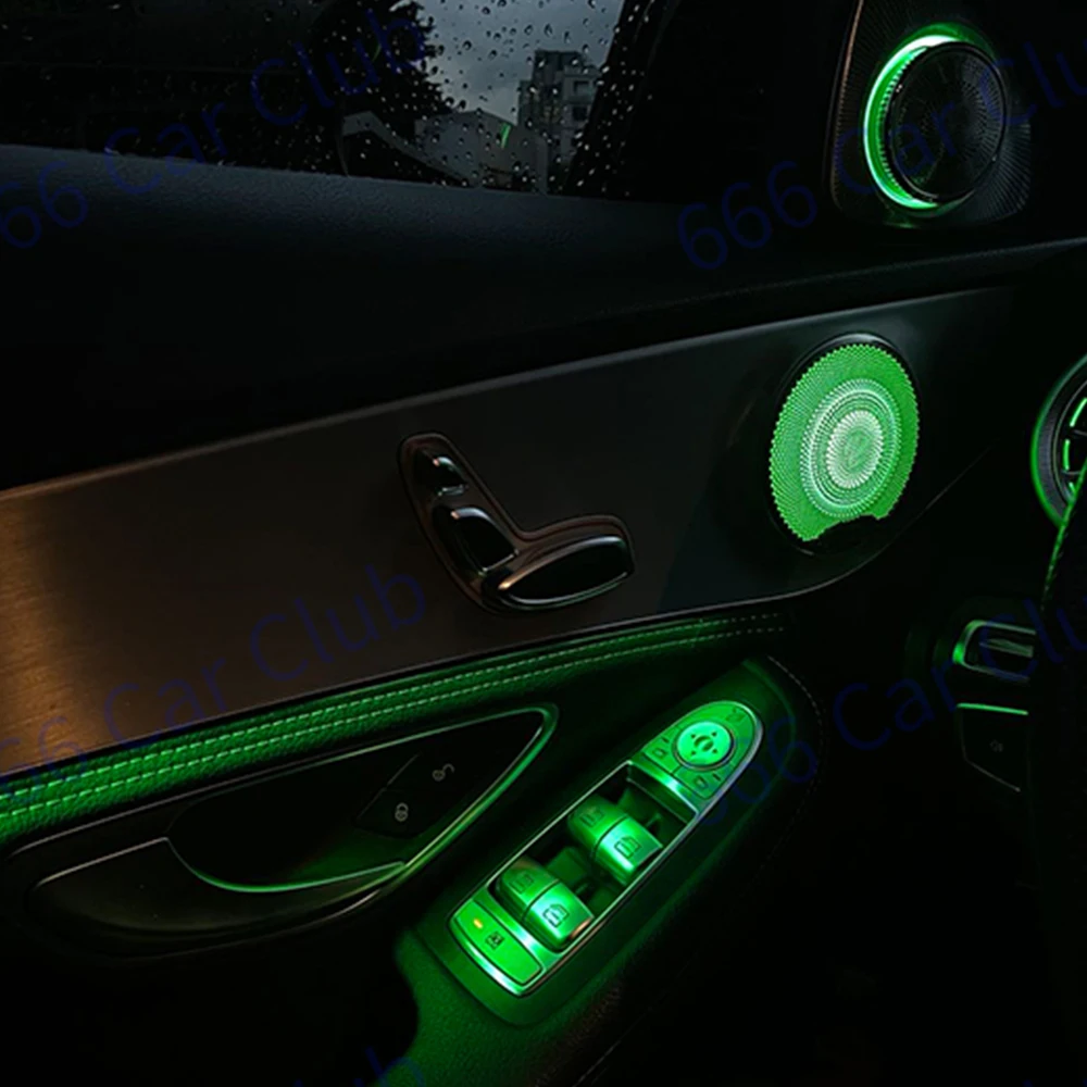 LED Luminosa Porta Do Carro Speaker Capa, 64 Cores, Mercedes Benz W205, X253, W213, W238, Coupe, Som, Metal, Decorativo, Luz Ambiente