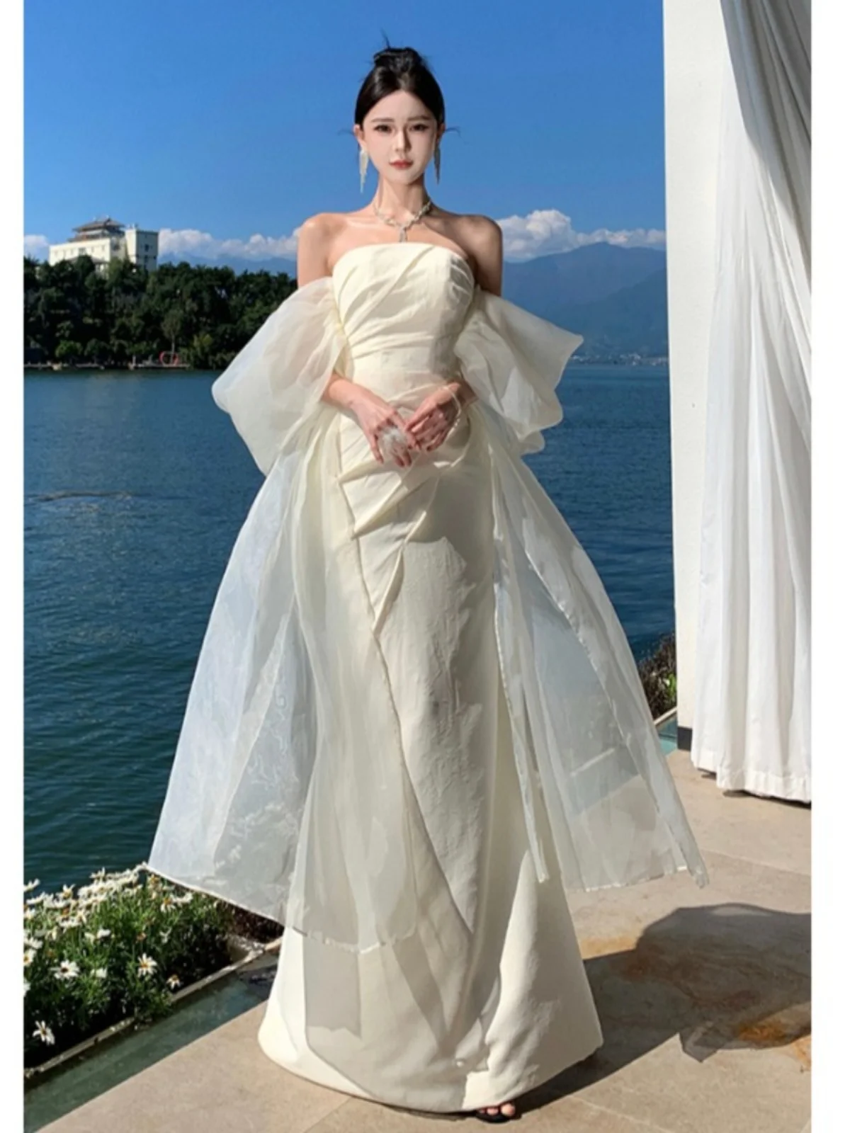 Ele One-oulder Morning Robe Wedding Dr for Women Host Long Gown Ele Off-oulder Bridesmaid Dr