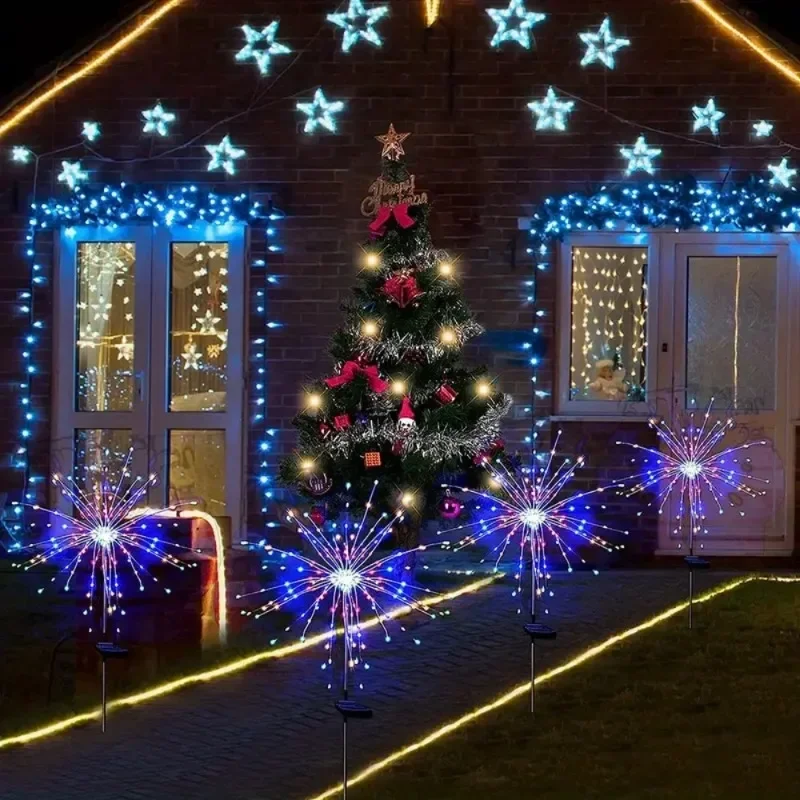 1 Pack Solar Fireworks Lights Outdoor Holiday Lighting Firework Lights For Garden Patio Halloween Christmas Wedding Wall Decor